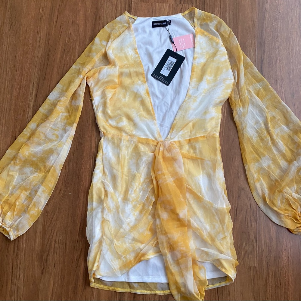 Prettylittlething Yellow Plunge Dress